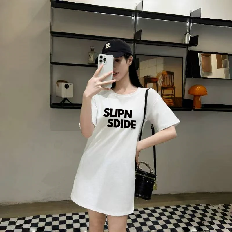 高个子时尚上衣白色遮屁股长款纯棉t恤女小个子过膝打底衫ins宽松