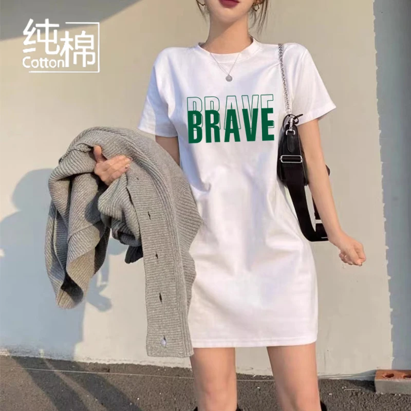 高个子纯棉t恤女遮屁股休闲大码宽松小个子过膝长款上衣打底衫ins