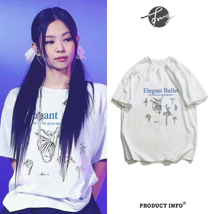 明星金智妮jennie同款白色t恤男女2024新款短袖宽松甜美韩系上衣