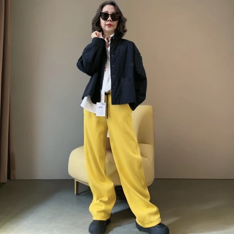 时尚百搭加绒弯刀裤