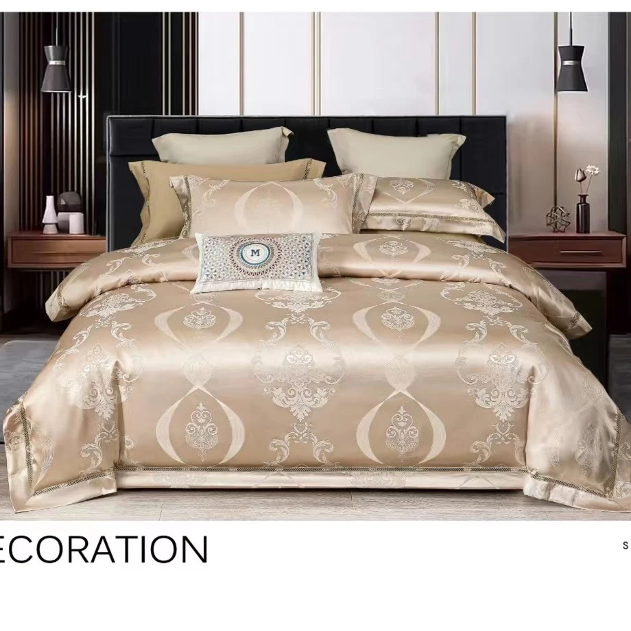 【M139】全棉轻奢提花宽边四件套-维尼城堡-香槟