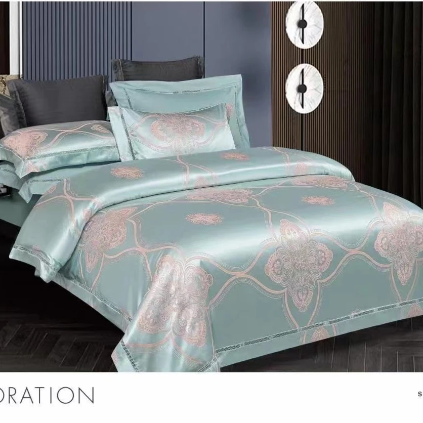 全棉轻奢提花宽边四件套-维特-灰草绿