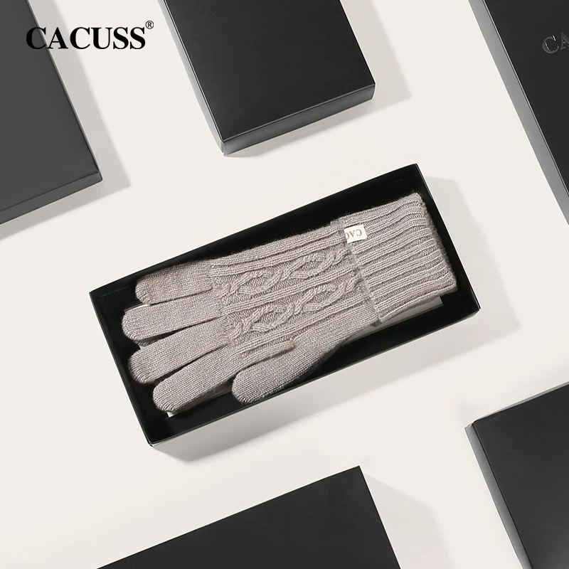 Cacuss秋冬手套女薄露指纯羊毛骑行开车防滑保暖分指手套ST230178