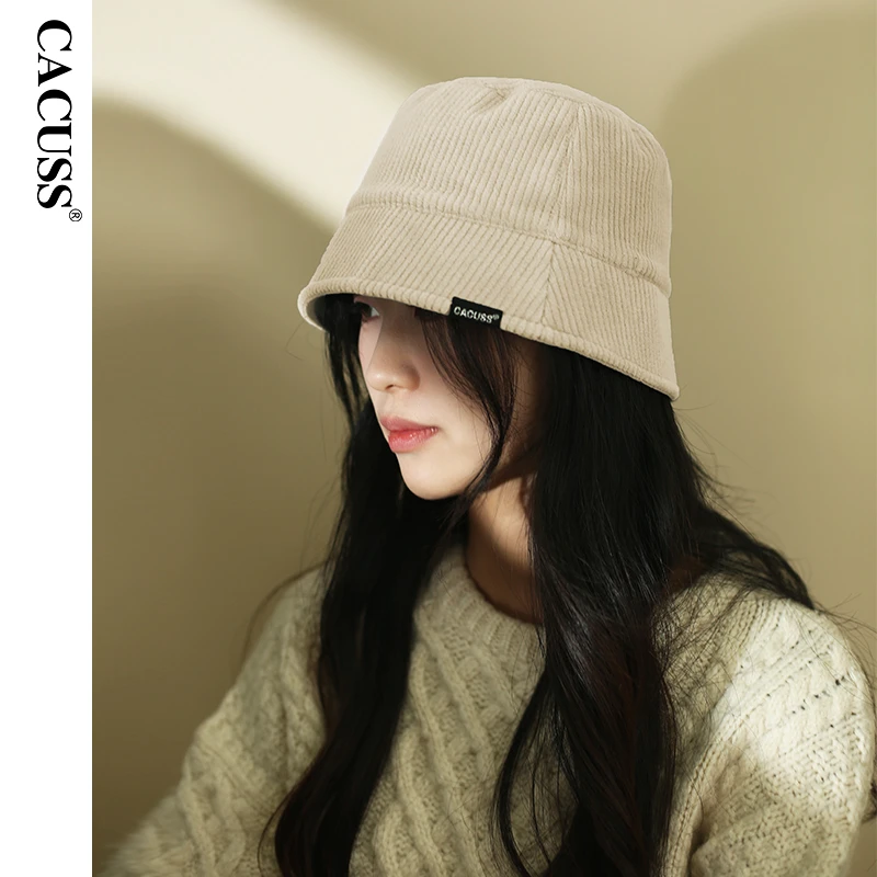 CACUSS帽子秋冬季双面戴日系加绒加厚保暖灯芯绒渔夫帽PM210293