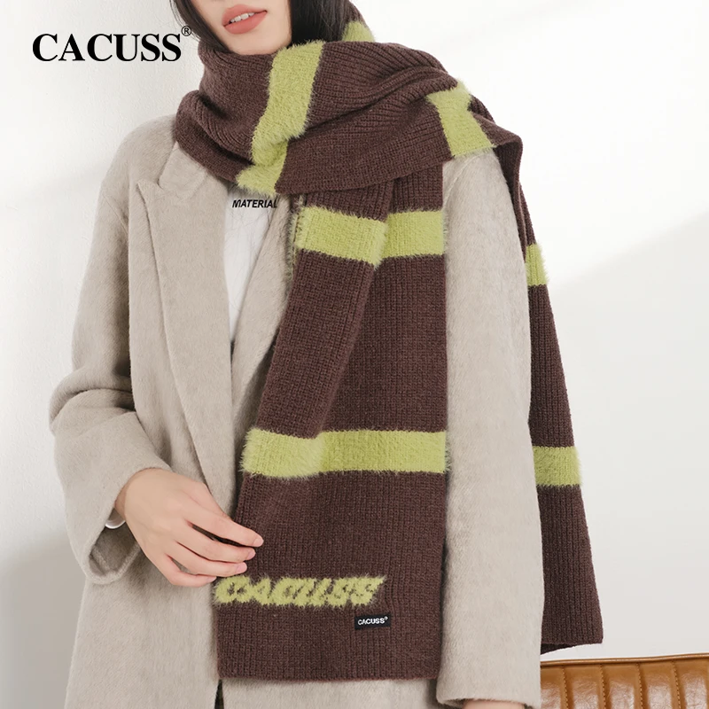 【Cacuss】围巾女冬季拼接条纹撞色软糯围脖保暖舒适围巾