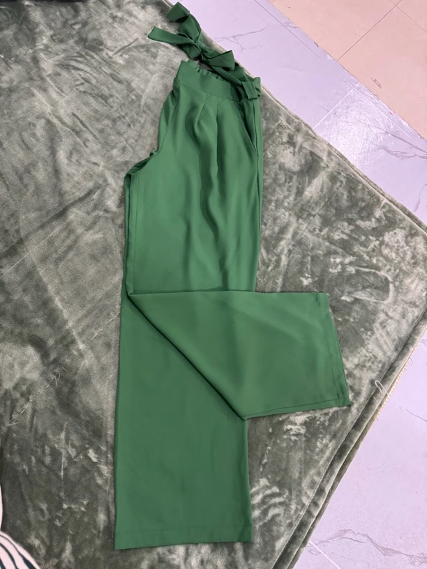 3963春季上新绿色冰凉裸感腰带时尚显瘦气质休闲直筒裤