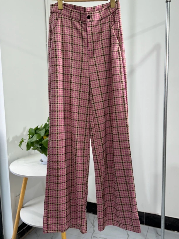 B区0123时尚千鸟格直筒长裤休闲裤