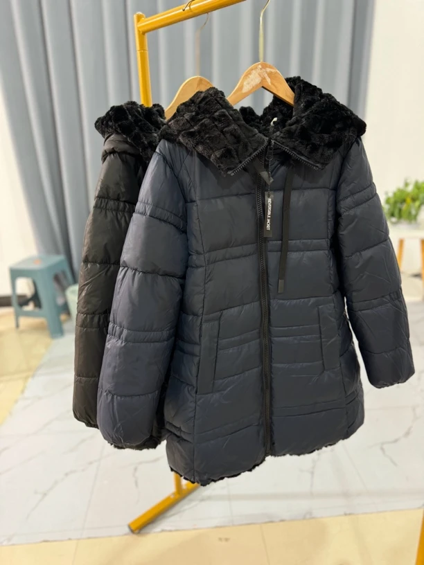 2063冬季加厚保暖两色连帽拉链休闲棉服