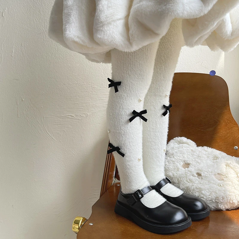 【水貂绒连裤袜】女宝婴儿加绒打底袜蝴蝶结连裤袜水貂绒百搭袜加绒