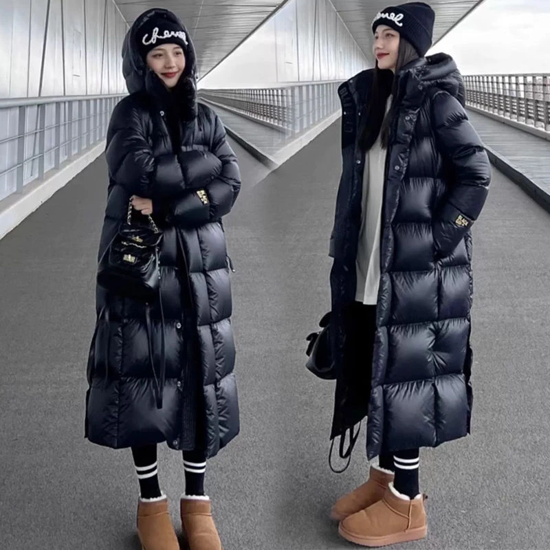 波司澄断码新款黑金羽绒羽绒服长款加厚过膝过膝男女情侣款黑色亮