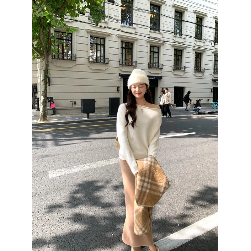 羊毛鱼尾针织半身裙女秋冬2024新款高腰显瘦中长款裙子