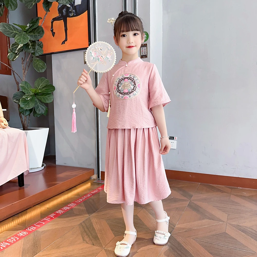 汉服夏装套装女童裙子复古唐装中国风高级感新中式女童装短袖套裙