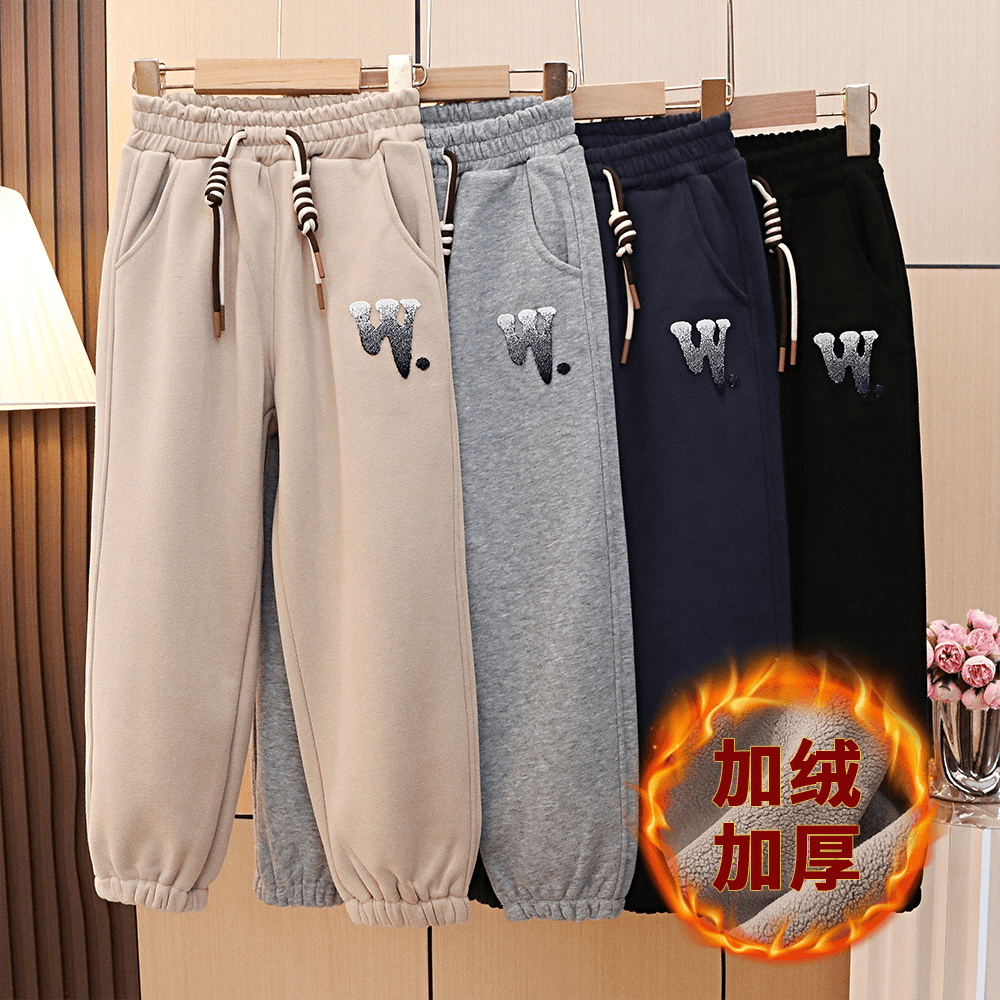 儿童冬款一体绒卫裤2023新款洋气男女童同款休闲裤子童装加厚绒裤