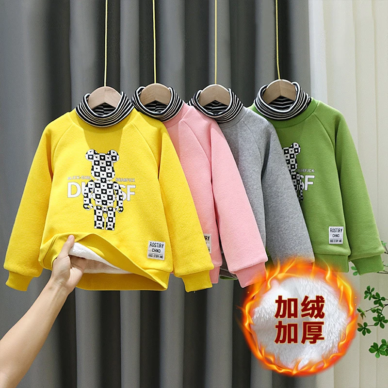 冬款卫衣女童新款加绒加厚儿童上衣2024套头中大童双层加绒保暖衣