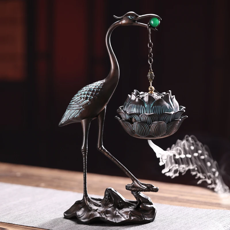 仿古吊炉鹤悬挂家用送礼包装铜色沉香熏香炉茶道盘香炉家用室内