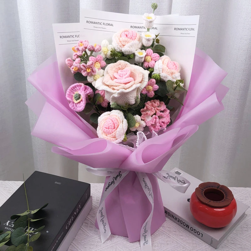 【成品发货】结婚生日探望手工毛线钩织仿真花束送长辈闺蜜礼物花束