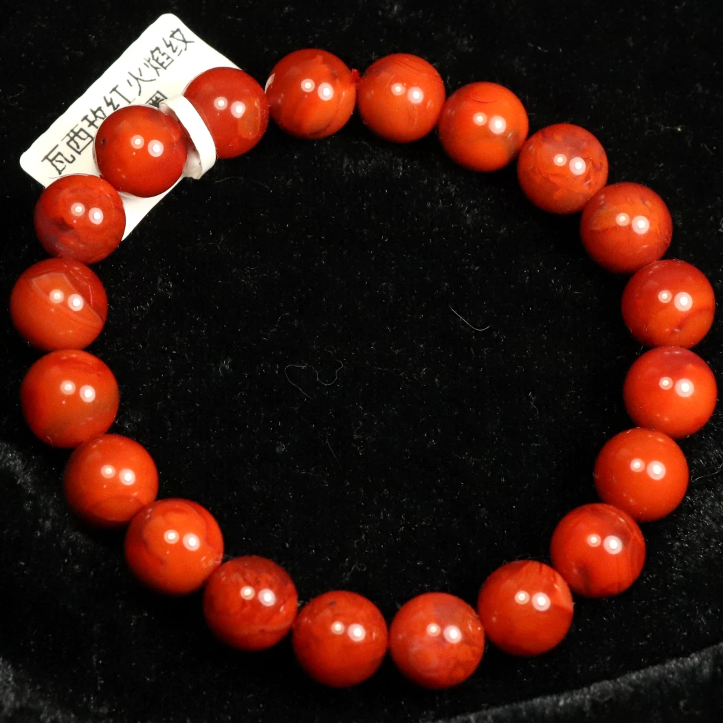 原矿无优化川料南红瓦西玫红火焰纹9-10mm单圈手串