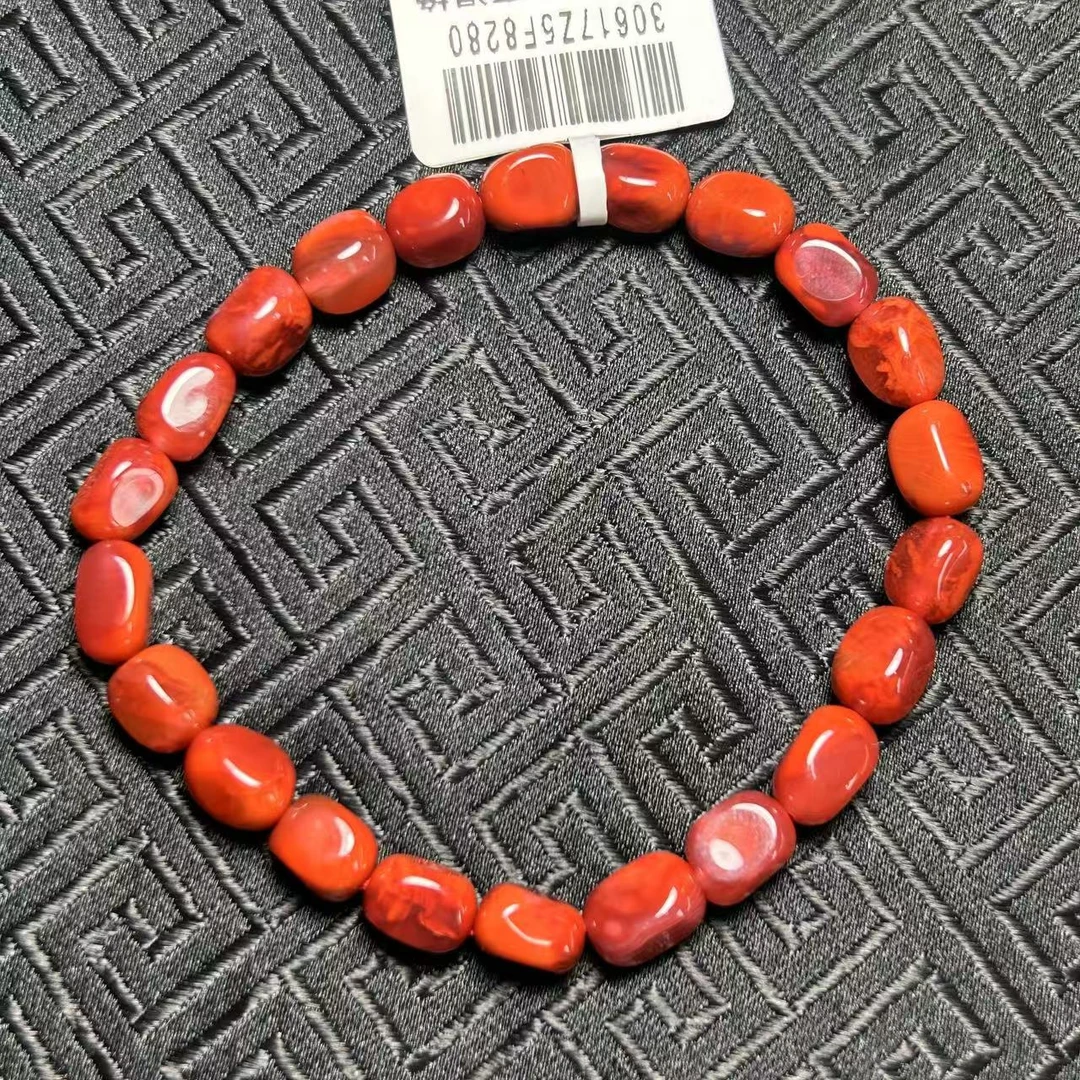 原矿无优化川料南红玛瑙瓦西玫红火焰纹随型方糖小号单圈手串
