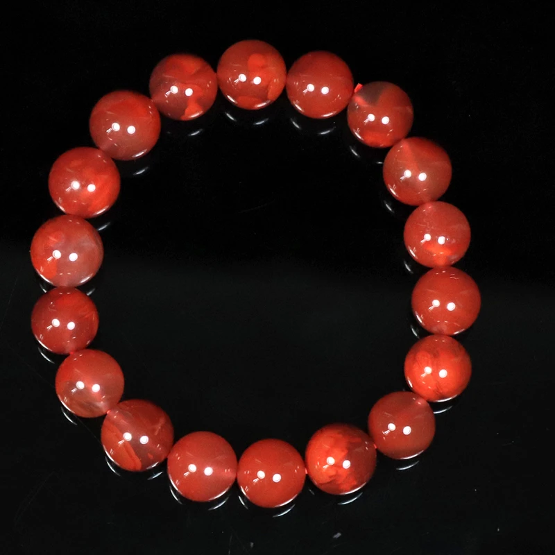 原矿无优化川料南红瓦西玫红火焰纹10-11mm单圈手串
