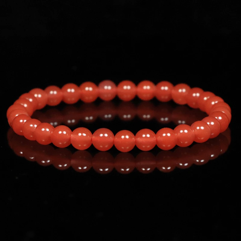 原矿无优化保山南红玛瑙大黑洞锦红4-5mm单圈手串