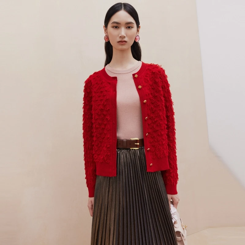 大雅家firststation时尚圆领香风菱形剪毛毛衣女24秋冬新款9153A