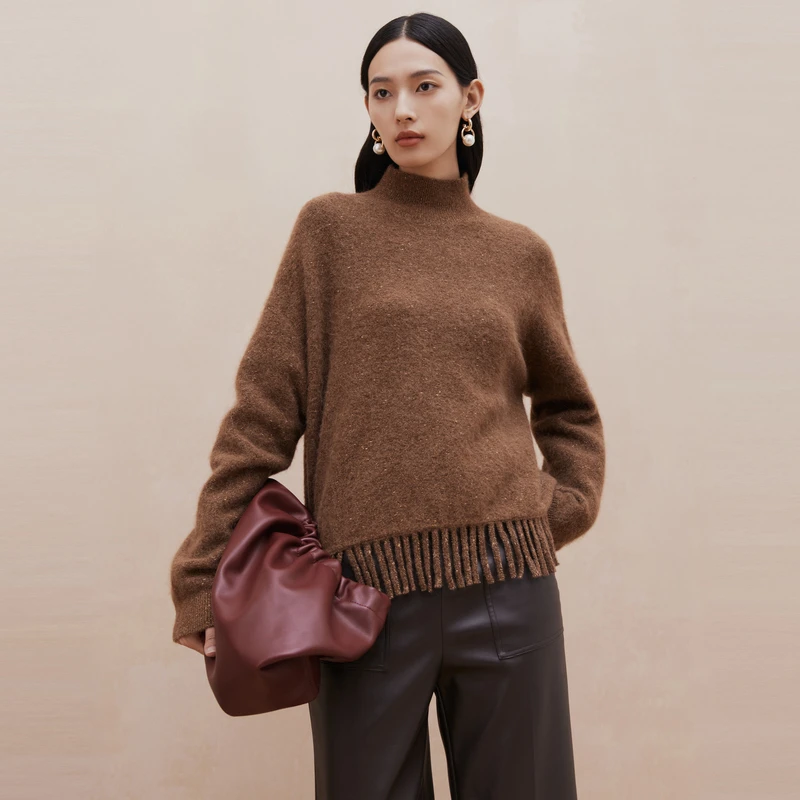 大雅家FS时尚高领流苏宽松套头毛衣女24秋冬新款9538A