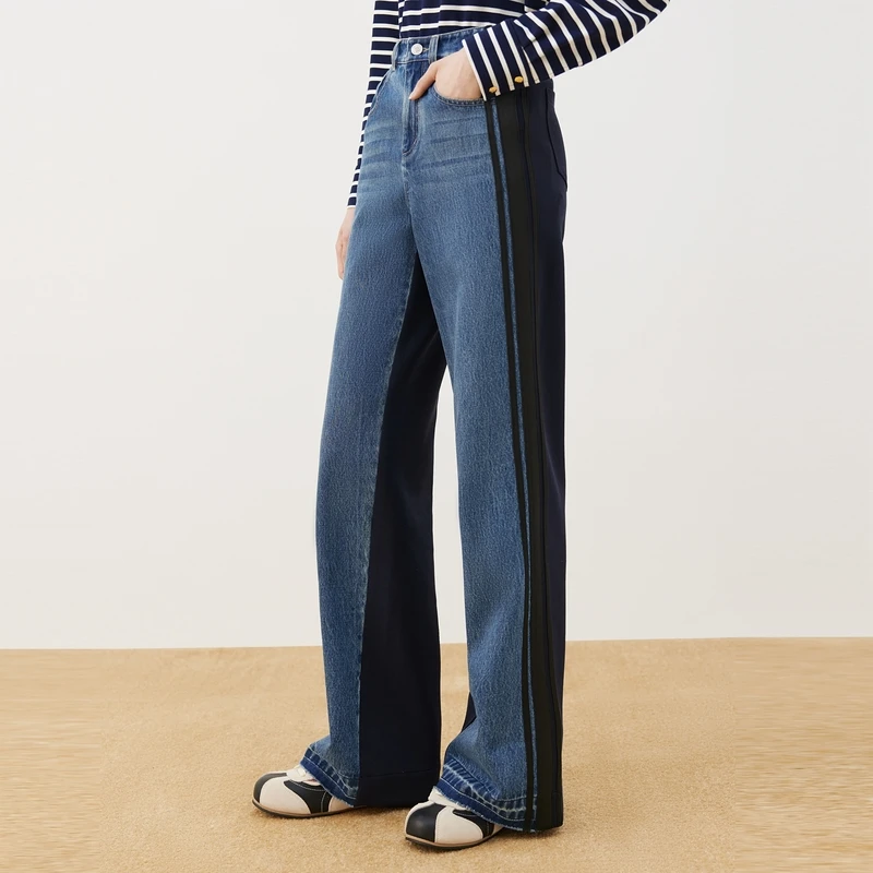 大雅家FS拼接空气层侧缝织带牛仔裤女24秋冬新款J631A