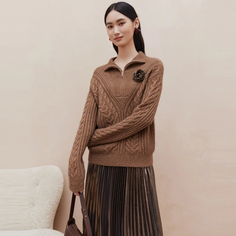 大雅家FS休闲半开襟拉链领宽松毛衣女24秋冬新款9525Z