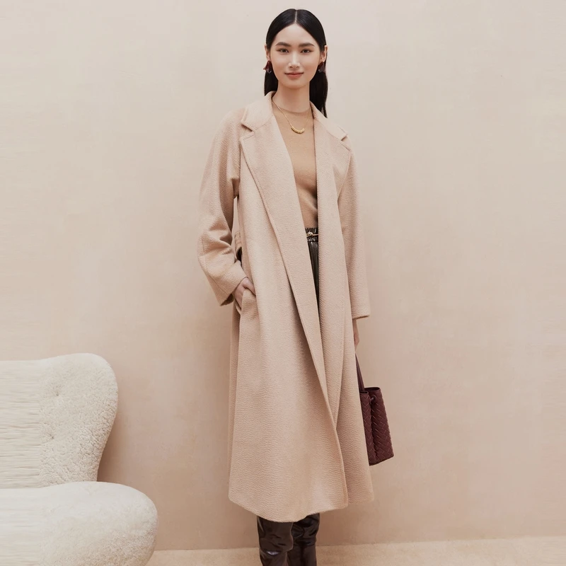 大雅家firststation西装领无扣浴袍围裹式大衣女24秋冬新款8307A