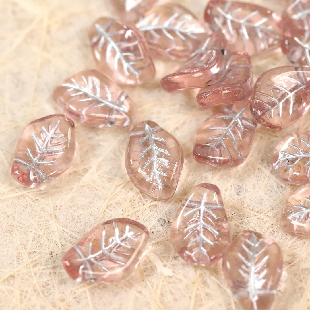 20颗进口捷克珠 0914粉色波浪叶描银珠diy手作材料串珠饰品配件