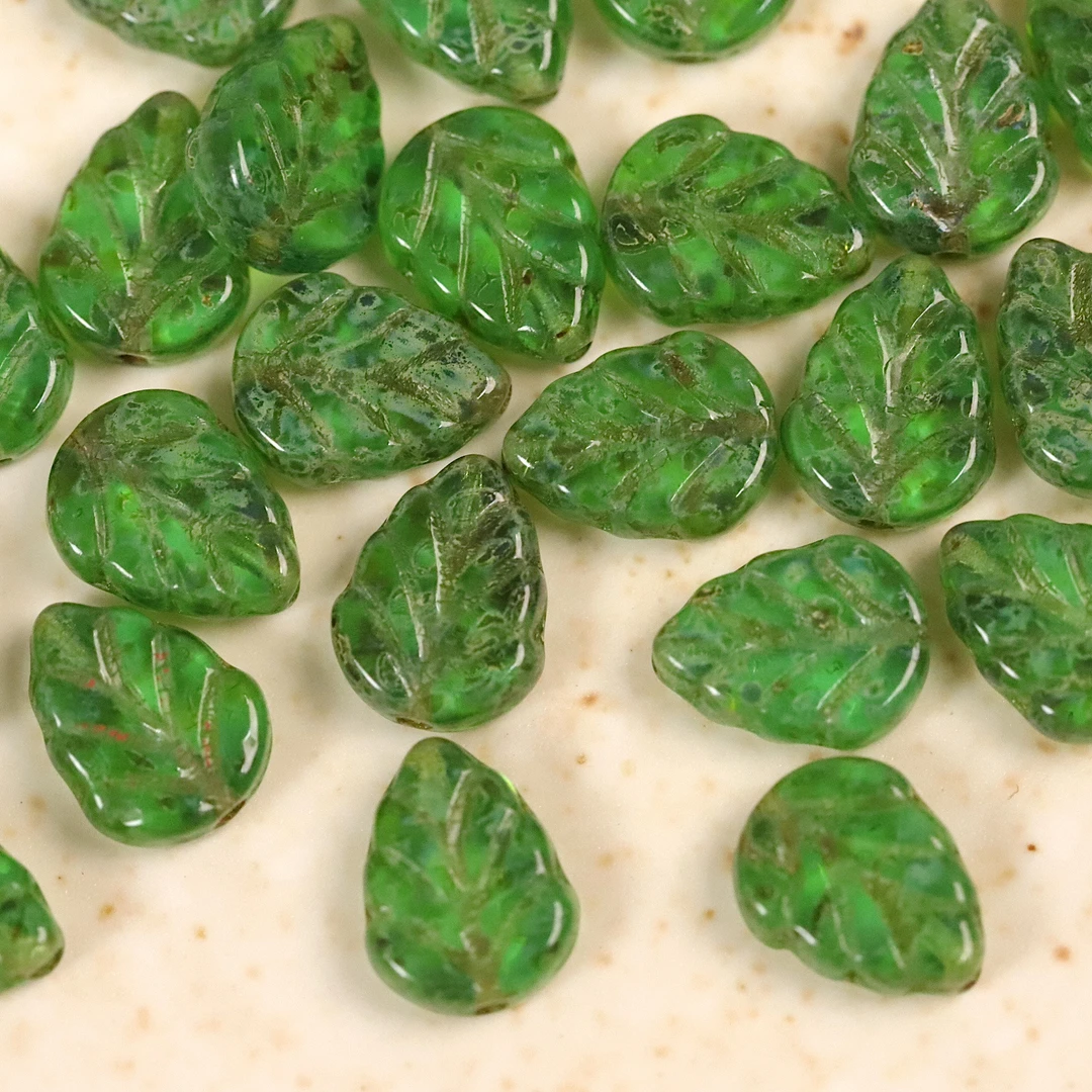 40颗进口捷克珠1008油绿色毕加索月桂叶清新DIY材料串珠饰品配件