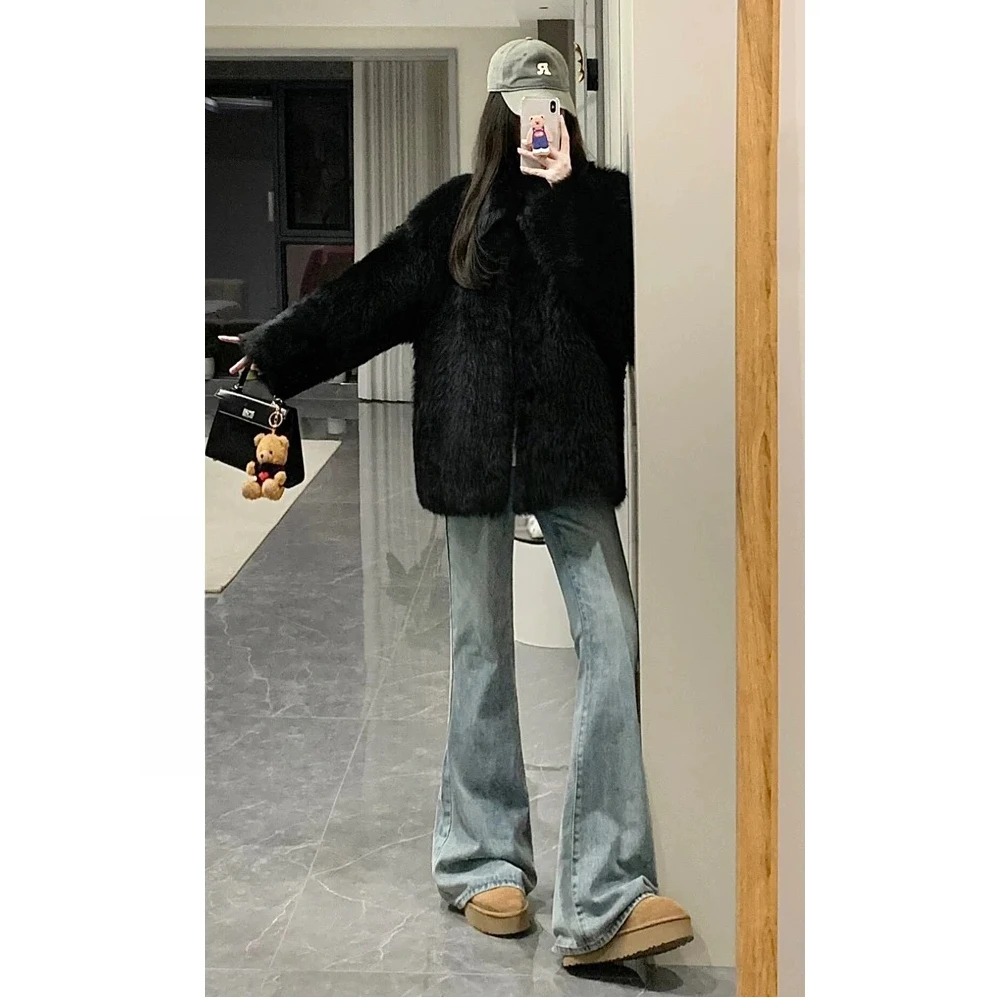 【秋季新款】水洗蓝微喇叭牛仔裤小个子高腰显瘦显高时尚休闲