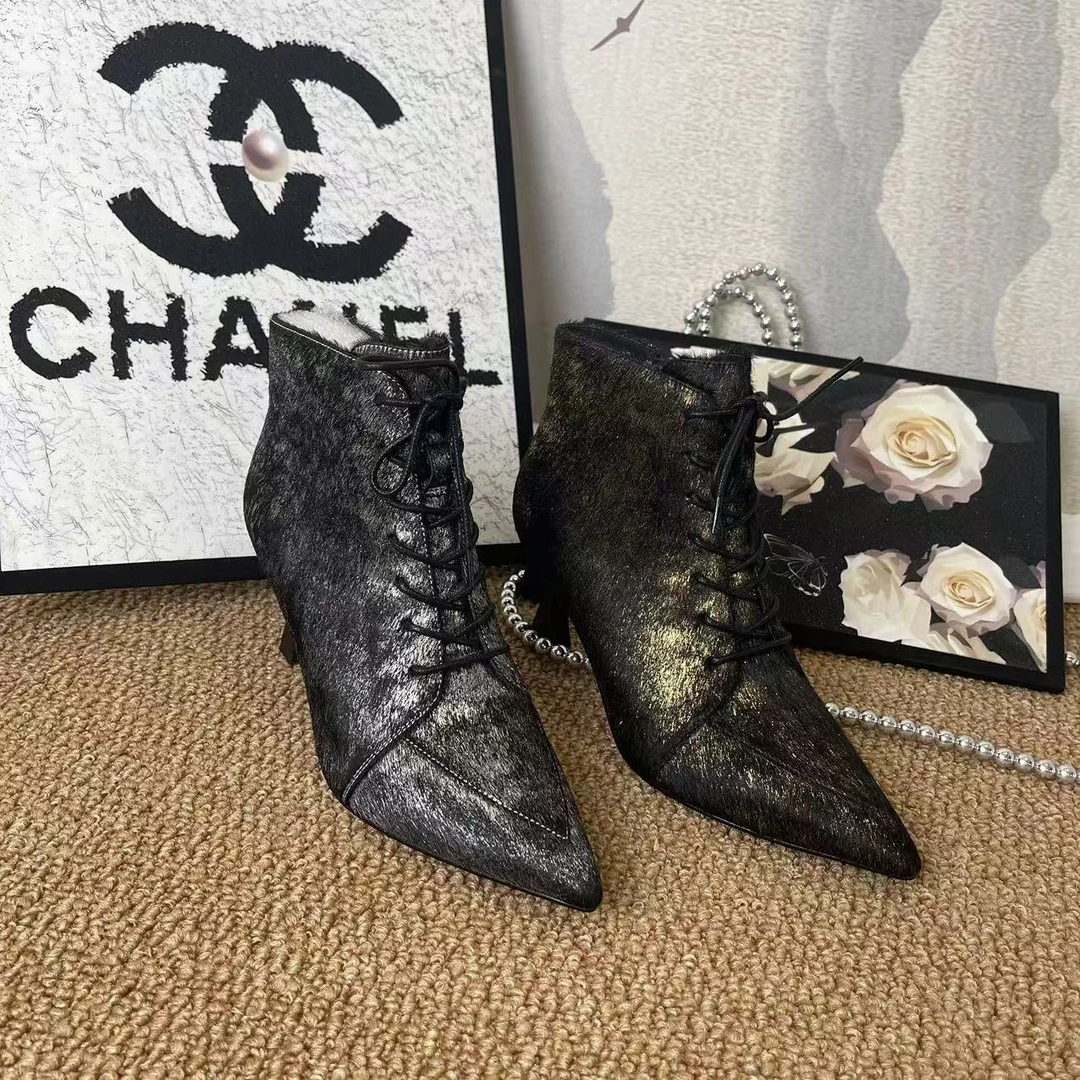 TROWSAGE/马毛/6cm/高跟鞋尖头百搭短靴子女鞋24D2681