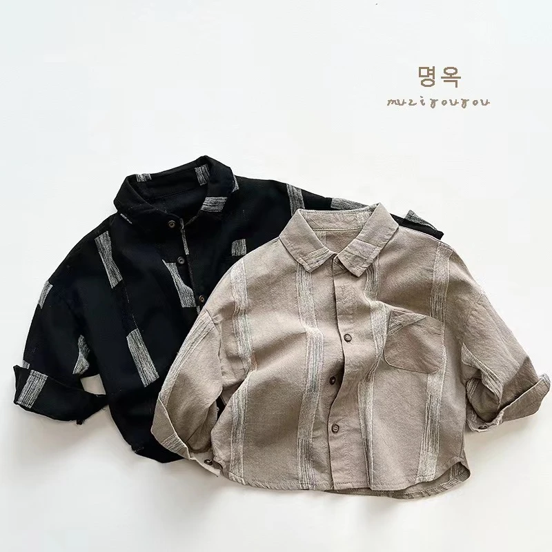 男童棉质衬衫长袖中小童春秋童装上衣宝宝薄款夏外套儿童格子衬衣