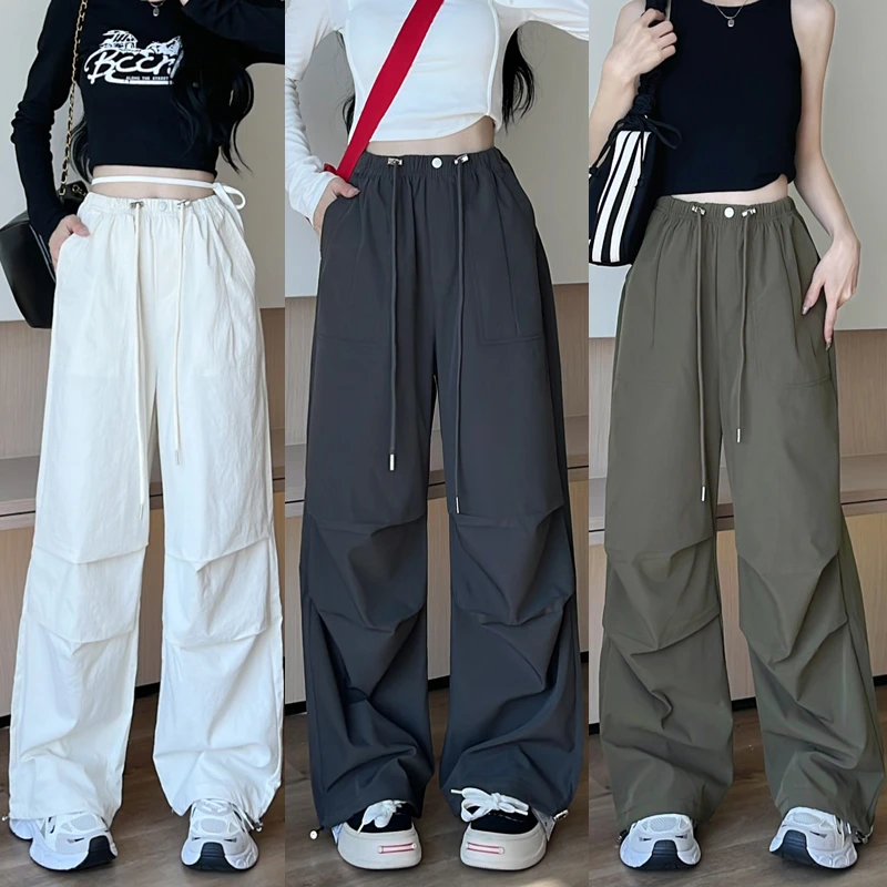 春季新款~美式复古抽绳宽松休闲显瘦速干伞兵工装阔腿裤