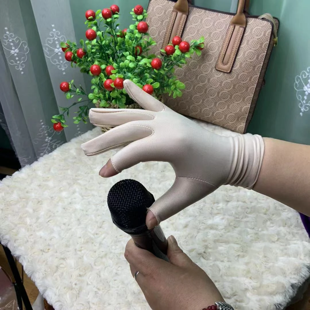 冰丝薄款手套夏季春秋天漏半截露二指采摘茶防晒薄款骑行开车女