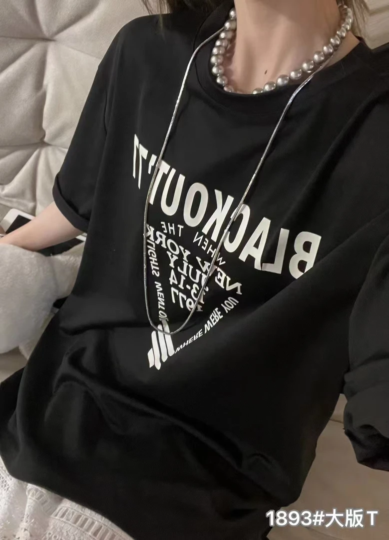 大码女装T恤白色休闲百搭夏季潮流印花圆领宽松半袖情侣春夏