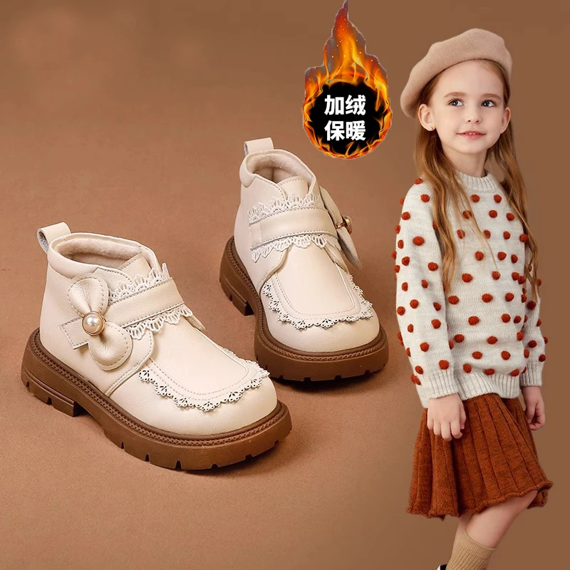 回力瑞女童鞋儿童短靴子2023新款宝宝秋冬季女孩加绒软底二棉鞋子