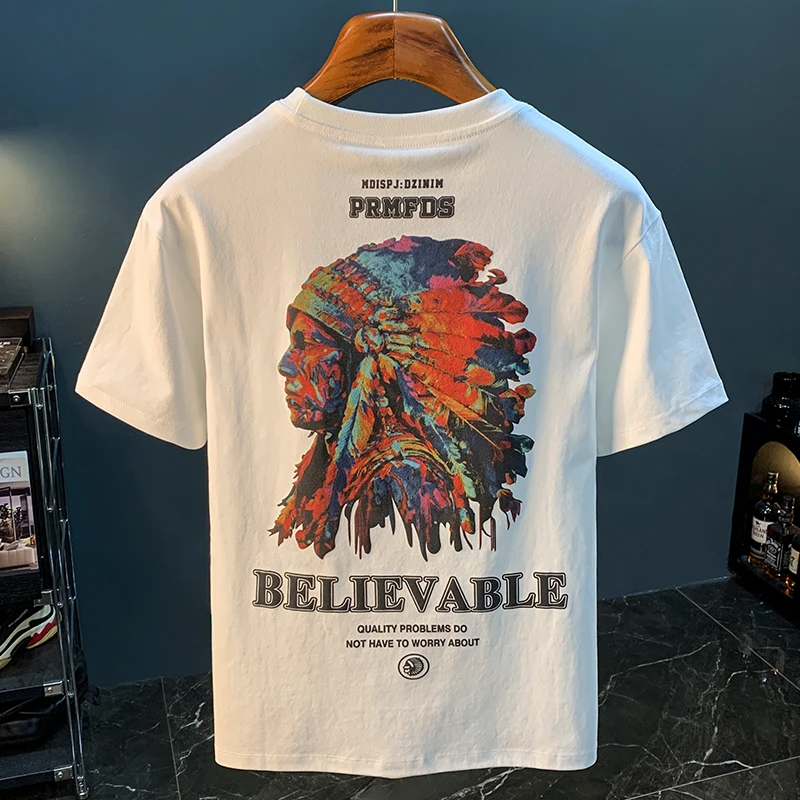 比提米尔美式重磅T恤夏季薄款印第安人印花潮流圆领百搭短袖丅恤