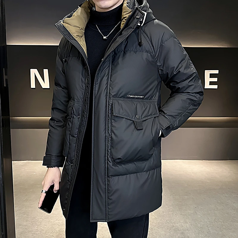 BOTEMER/比提米尔男士羽绒服中长款冬季时尚潮流加厚保暖连帽外套
