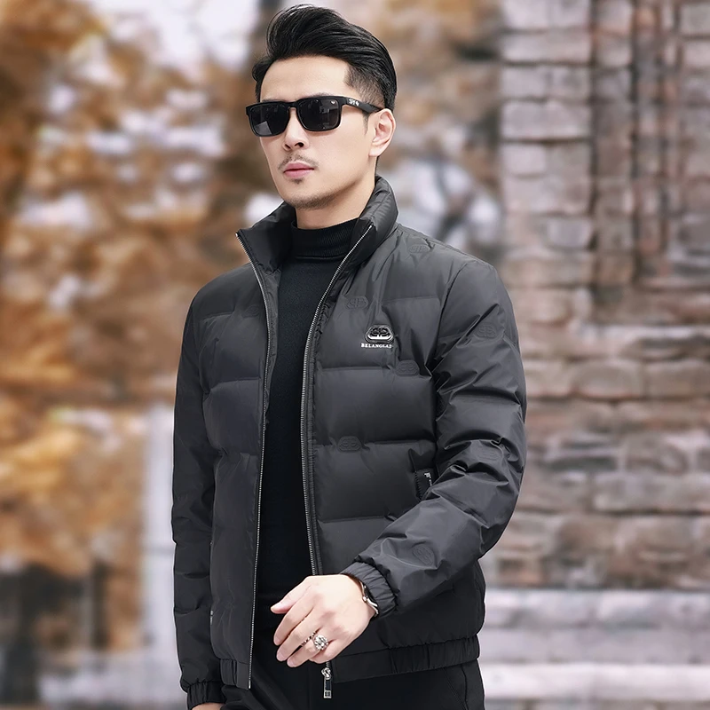 BOTEMER/比提米尔立领羽绒服男士短款冬季潮流暗花保暖休闲羽绒服