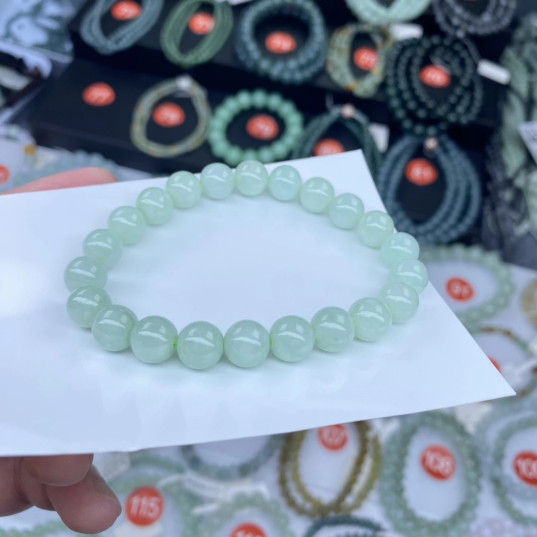 天然缅甸翡翠A货卡9细糯超浓果绿手串