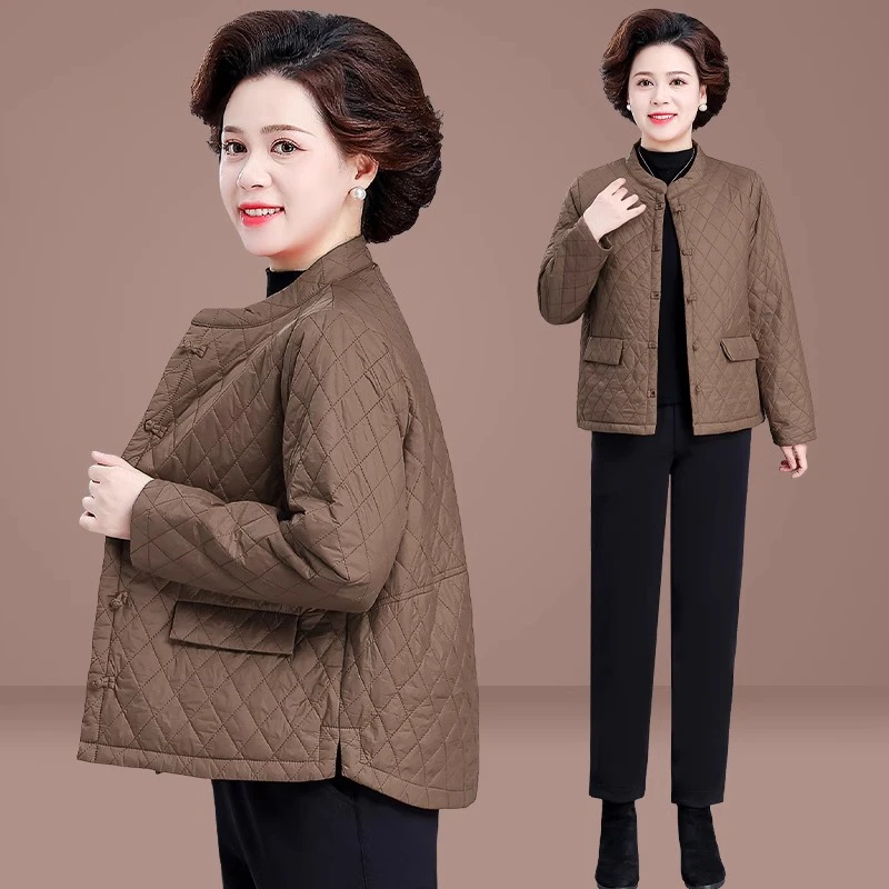妈妈冬装羽绒棉服2024新款短款轻薄棉衣中老年女秋冬国风外套棉袄