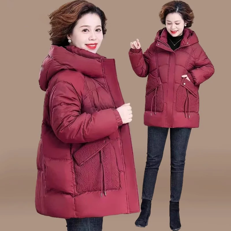 时尚妈妈冬装羽绒棉服中长款中老年女装秋冬加厚棉衣外套大码棉袄
