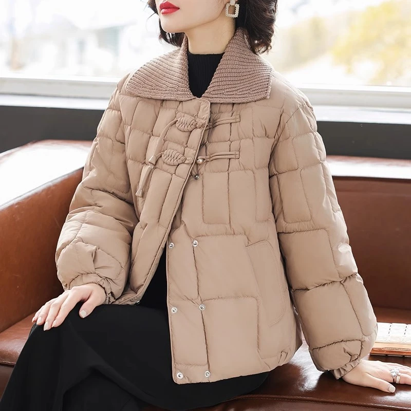 小个子妈妈秋冬洋气羽绒棉服短款保暖小棉袄中老年女冬季棉衣外套