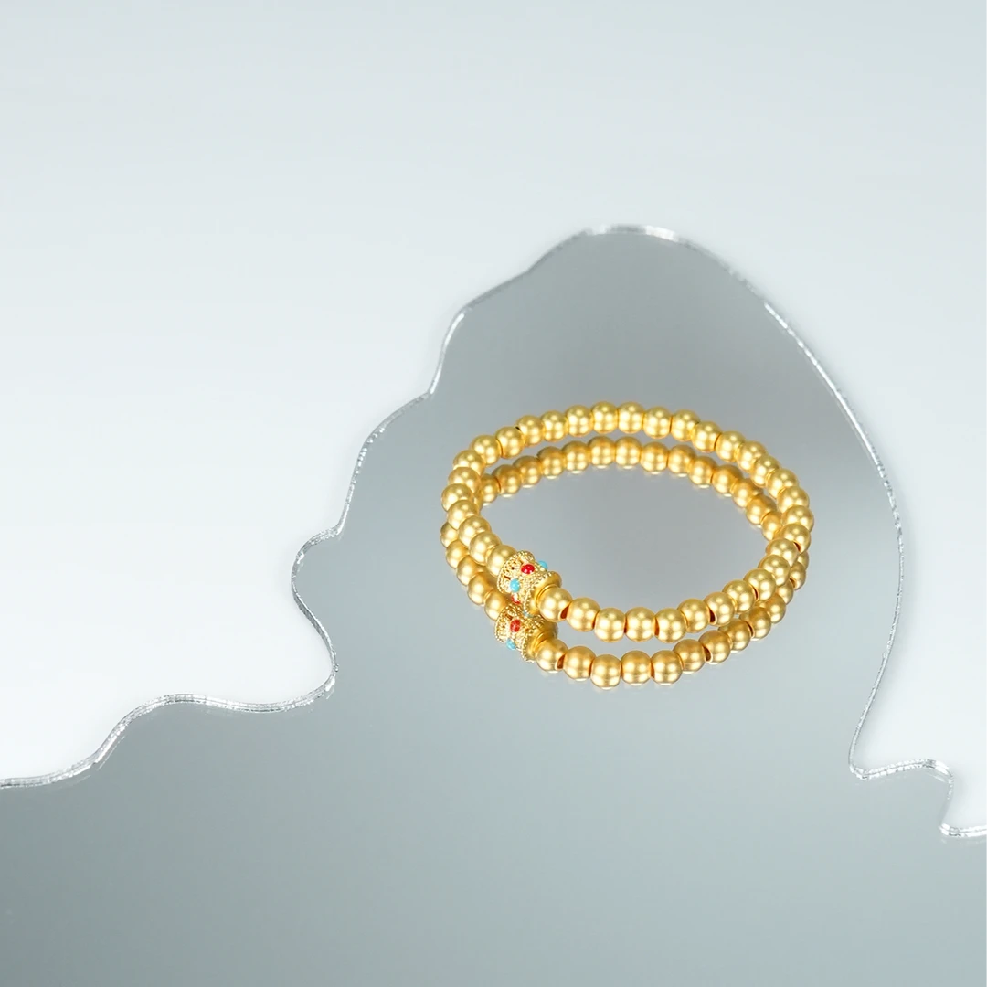 足金999珐琅小蛮腰卡5金珠#1486 简约大方送礼物送妈妈