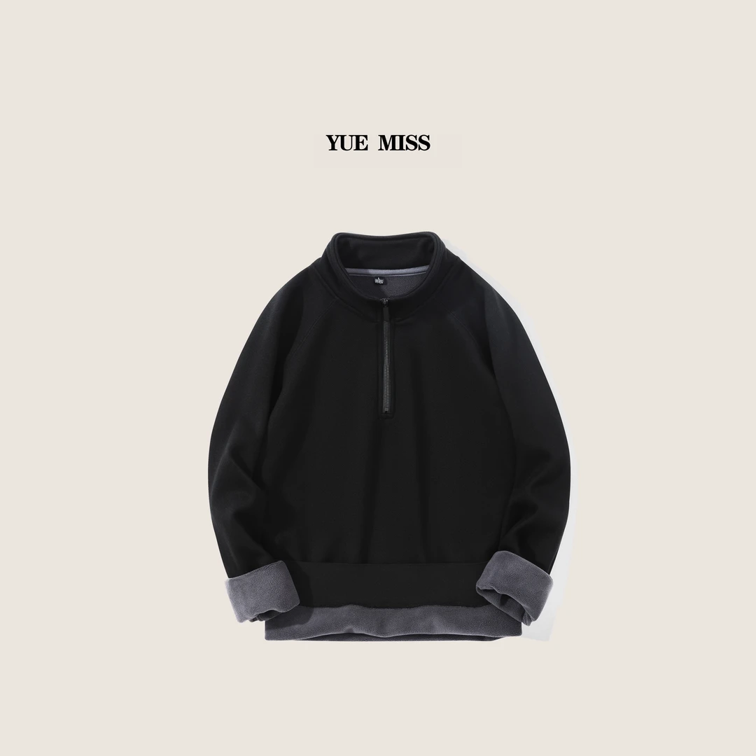 【周嵘同款】冬季男士绵羊毛立领拉链卫衣加绒防寒保暖休闲打底上衣