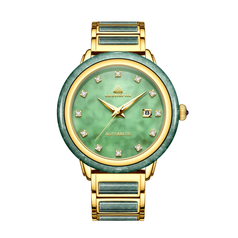 【千亿补贴】LOONGPHX金镶玉翡翠表男士奢华气质名表全自动机械腕表