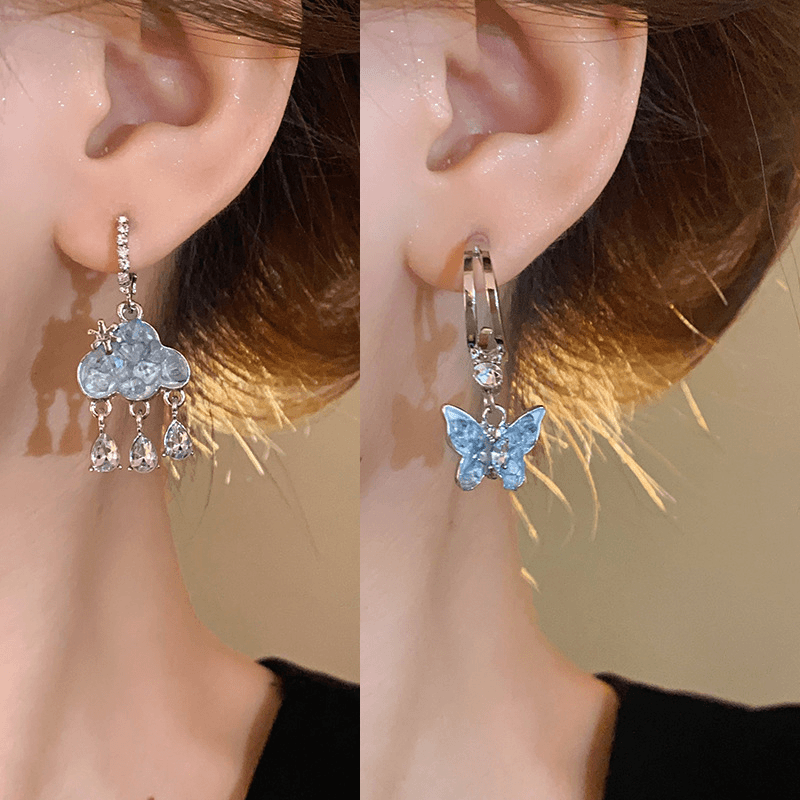 合金仿水晶耳饰 小清新云朵镶钻耳扣小众简约百搭耳环气质设计感