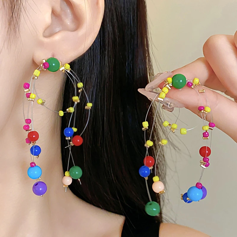 合金树脂耳饰 少女心流苏耳坠甜美夏季新款气质可爱百搭彩色清新